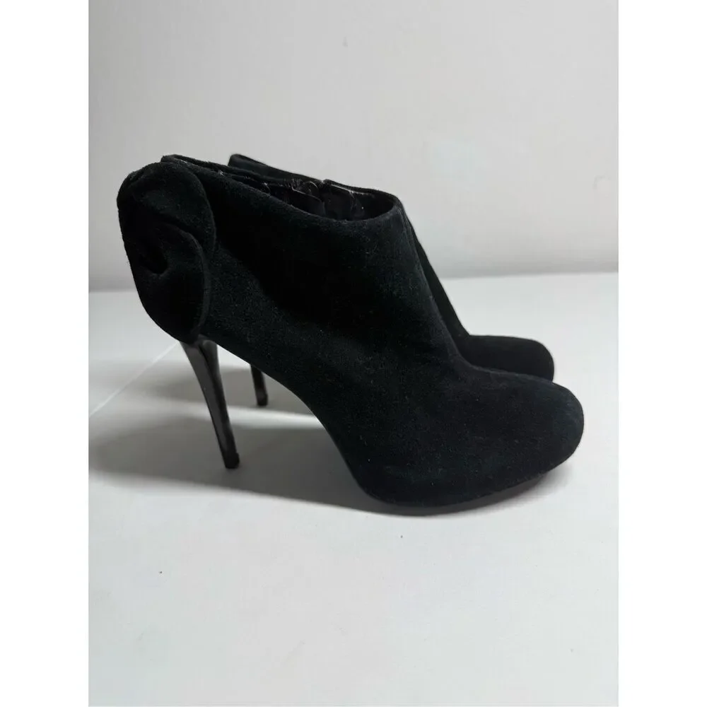 Carlos Santana Crown Fashion Ankle Boots Suede Zip Heel Bow Black Size 8M